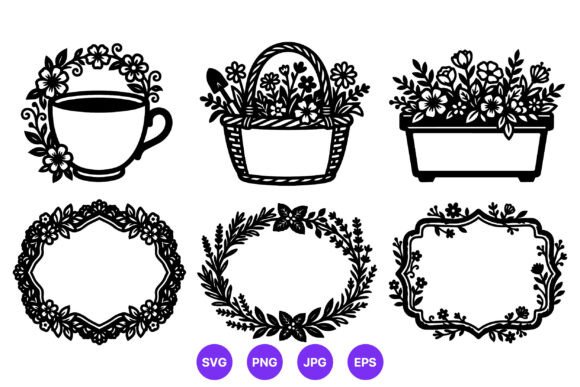 Black Floral Cup Basket Planter Vector Review
