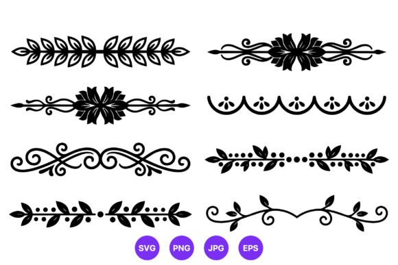 Black Floral Leaf Decorative Borders