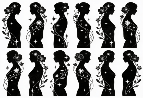 Elegant Woman Silhouette Floral Star