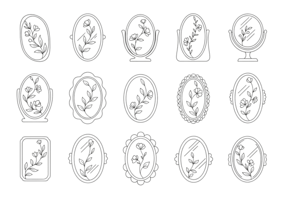 Floral Mirror Clipart Outline Vector Set Review