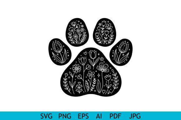 Floral Paw Print Line Art Review