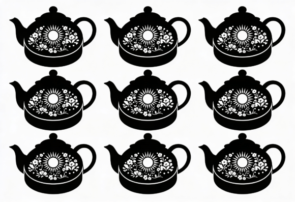 Floral Sun Teapot Black White Cut File Review