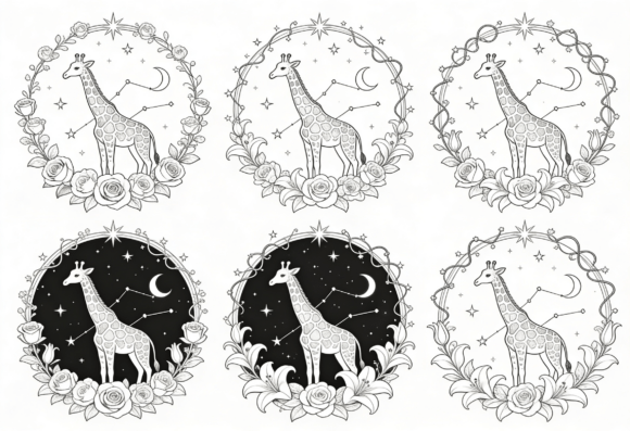Giraffe Celestial Floral Wreath Clipart Review